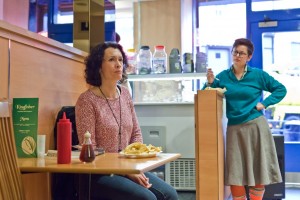 Reading of Vicki Jarret's novel, Nothing is Heavy from the Kingfishers chipshop. Image © Chris Scott.