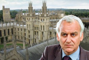 Inspector Morse, apparently floating over the roofs of Oxford.