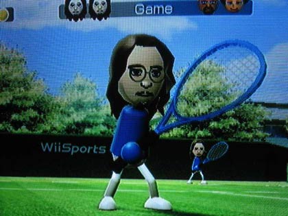 An avatar of David Foster Wallace plays tennis