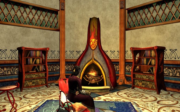 Screenshot from the living room of a player's house in the MMO Lord of the Rings Online.