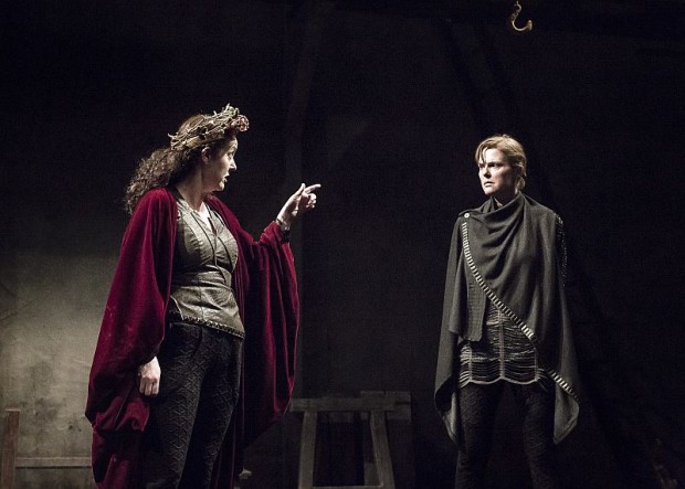 Derbhle Crotty as Henry IV and Aisling O'Sullivan as Prince Hal, the future Henry V, in Druid Theatre's Henriad cycle at the Mick Lally Theatre in Galway.