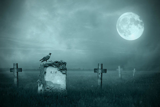 Gravestones in Moonlight by Jaroslaw Grudzinski.